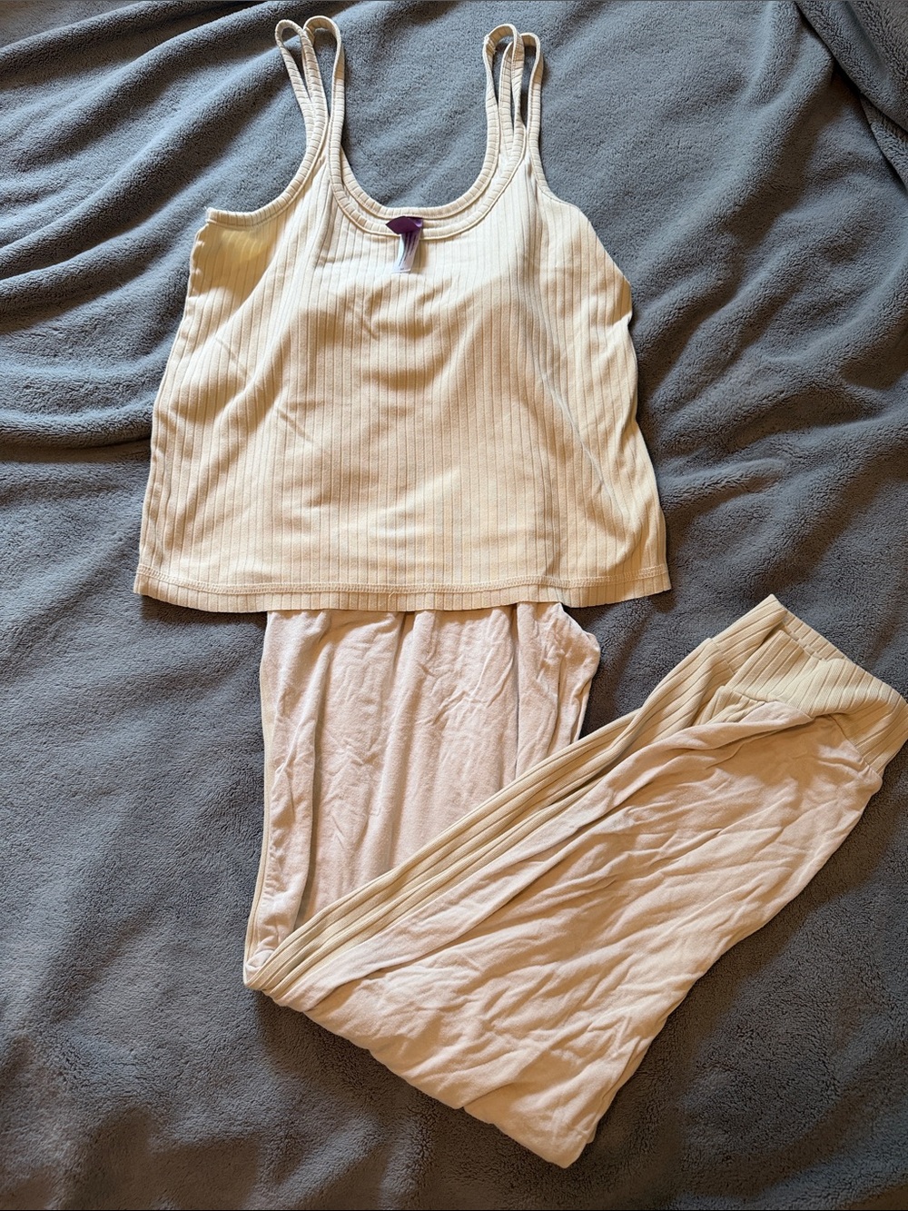 Adore Me Cream Ribbed Tank & Sleep Pants Set